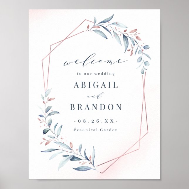 Rose Gold Blue Green Geometric Wedding Sign Poster (Vorne)