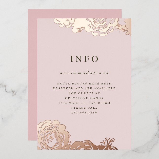 Rose Gold blüht Einladung (Vorderseite/Rückseite)