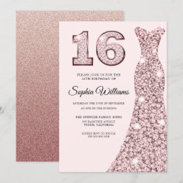 Rose Gold Bluish Dress 16. Geburtstag Sweet 16 Einladung