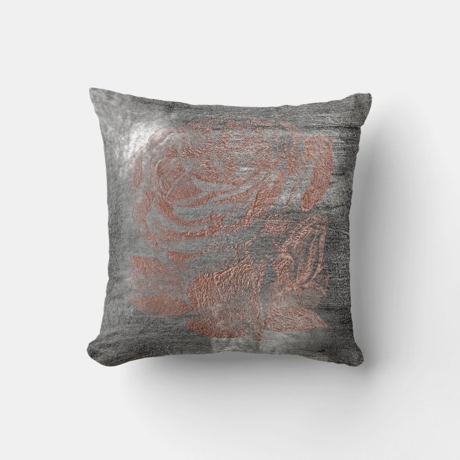 Rose Gold Blume Grau grungy Metallische Silbermaue Kissen (Vorderseite)