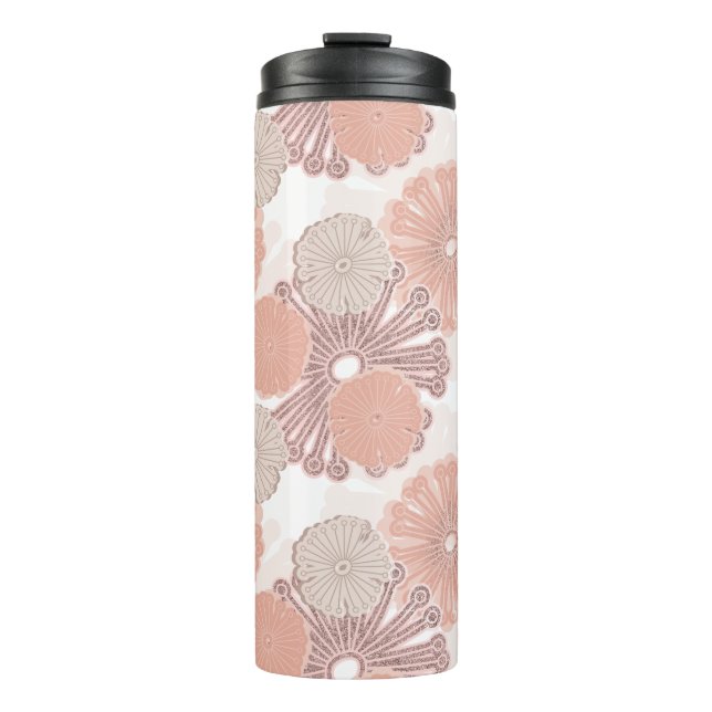 Rose Gold Blume Muster Thermosbecher (Vorderseite)