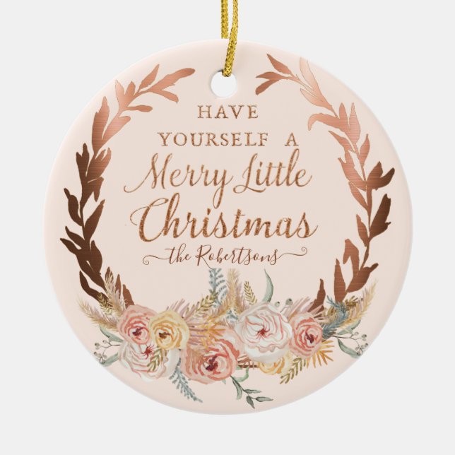 Rose Gold Blumen Elegante Glitzer Rodelbahn Keramik Ornament (Vorne)