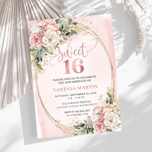 Rose Gold Blumen Eucalyptus Sweet Sixteen Einladun Einladung