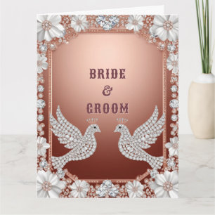Rose Gold Blumen Tauben Hochzeitsrahmen Karte