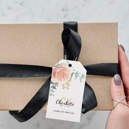 Rose Gold Blumengrün Monogramm Firmenmarke Geschenkanhänger