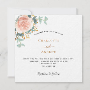 Rose Gold Blumengrün QR UAWG Luxus Hochzeit Einladung