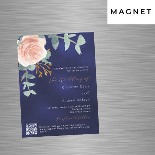 Rose Gold Blumenmarinade Blau QR UAWG Luxus Hochze Magneteinladung