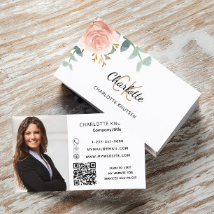 Rose Gold blumenmonogramm Foto Qr Visitenkarte