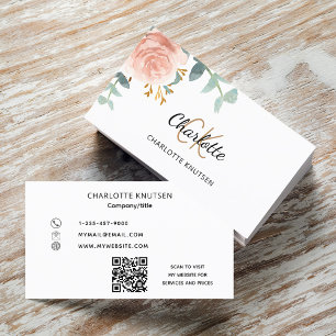 Rose Gold Blumenmonogramm Qr-Code Visitenkarte