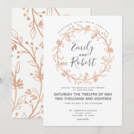 Rose Gold Blumenreath Moderne Hochzeitseinladung Einladung