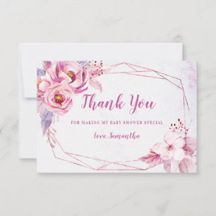 Rose Gold Blumenrosa Lila geometrische Babydusche Dankeskarte