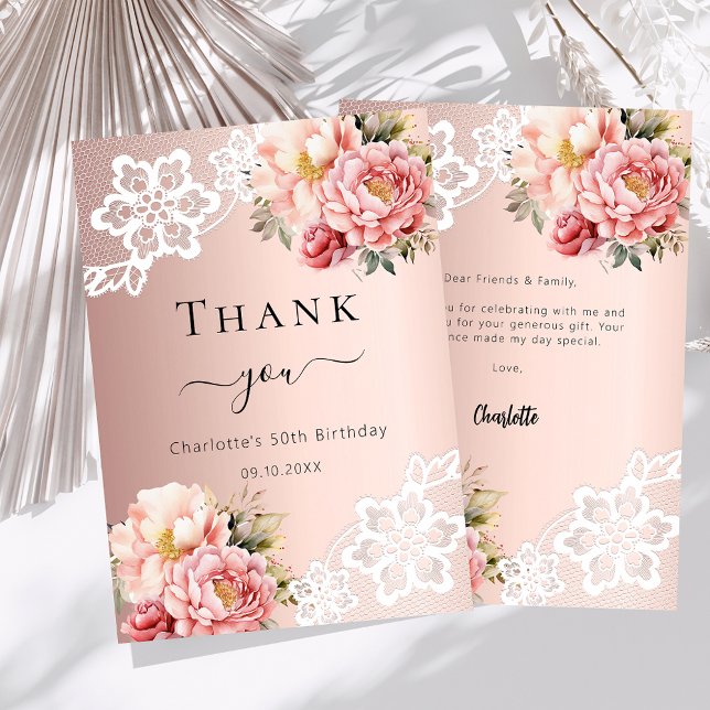 Rose Gold Blumenstand Geburtstag Dankeschön-Karte Dankeskarte (Von Creator hochgeladen)