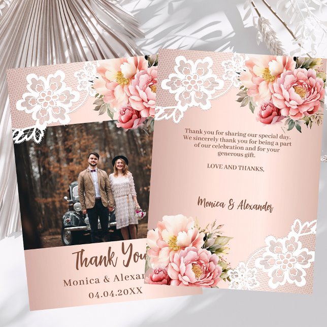 Rose Gold Blumenstrauß Hochzeit Foto Dankeschön Ka Einladung (Von Creator hochgeladen)