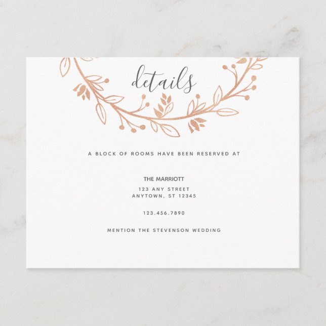 Rose Gold Blumenstrauß Moderne Hochzeitsausgabe Begleitkarte (Vorderseite)