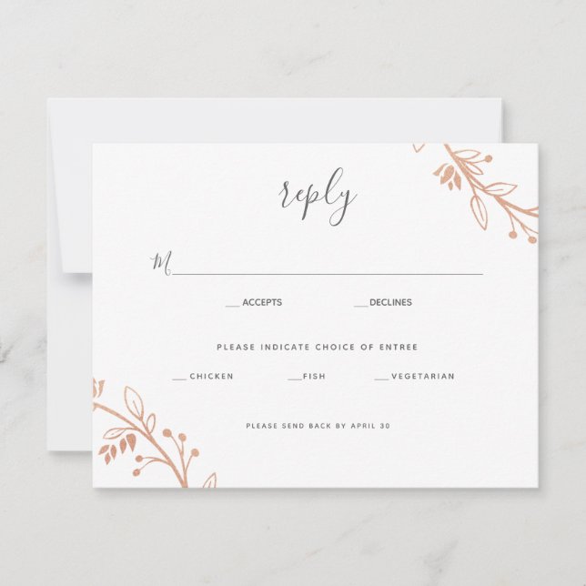 Rose Gold Blumenstrauß Moderne Hochzeitskarte2 RSVP Karte (Vorderseite)