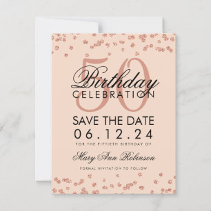 Rose Gold Blush 50. Geburtstag Rett Datum Confetti Save The Date