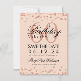 Rose Gold Blush 60. Geburtstag Rett Datum Confetti Save The Date