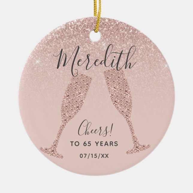 Rose Gold Blush 65th Birthday with Date of Birth Keramik Ornament (Vorne)