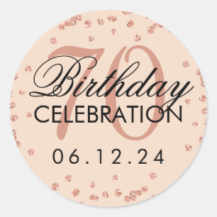 Rose Gold Blush 70. Geburtstag Glitzer Confetti Runder Aufkleber