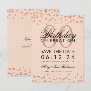 Rose Gold Blush 80. Geburtstag Rett Datum Confetti Einladung
