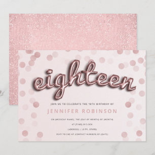 Rose Gold Blush Balloons & Glitzer 18. Geburtstag Einladung