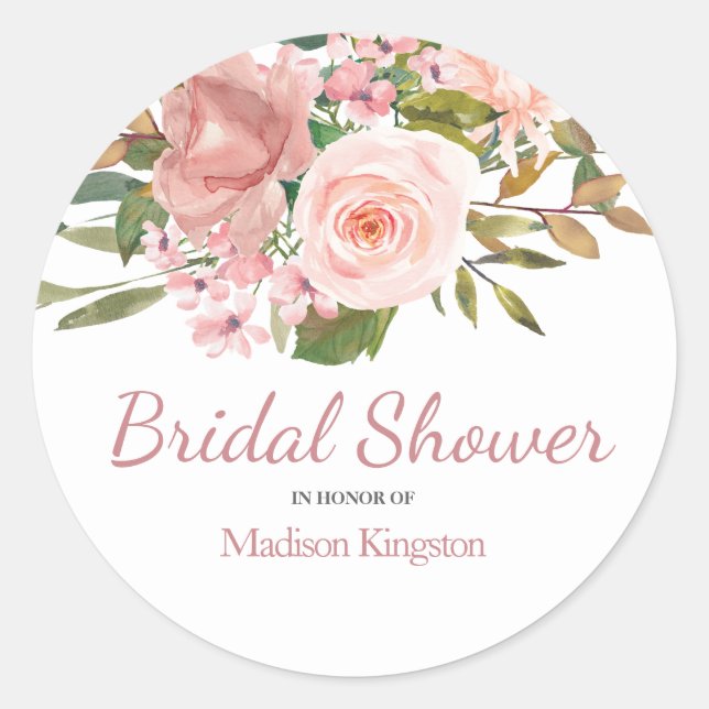 Rose Gold & Blush Blume Brautparty Gefallen Runder Aufkleber (Vorderseite)
