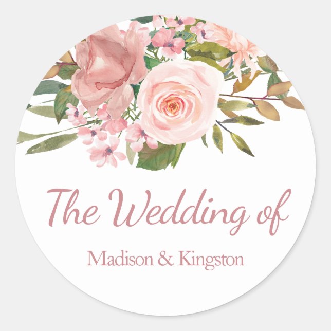 Rose Gold & Blush Blume Gastgeschenk Hochzeit Sieg Runder Aufkleber (Vorderseite)