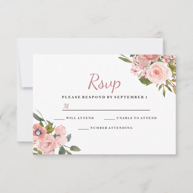 Rose Gold & Blush Blume Hochzeit RSVP (Vorderseite)