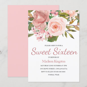 Rose Gold & Blush Blume Sweet 16 Einladung