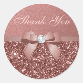 Rose Gold Blush Danke Glitzer Diamonds Bow Runder Aufkleber
