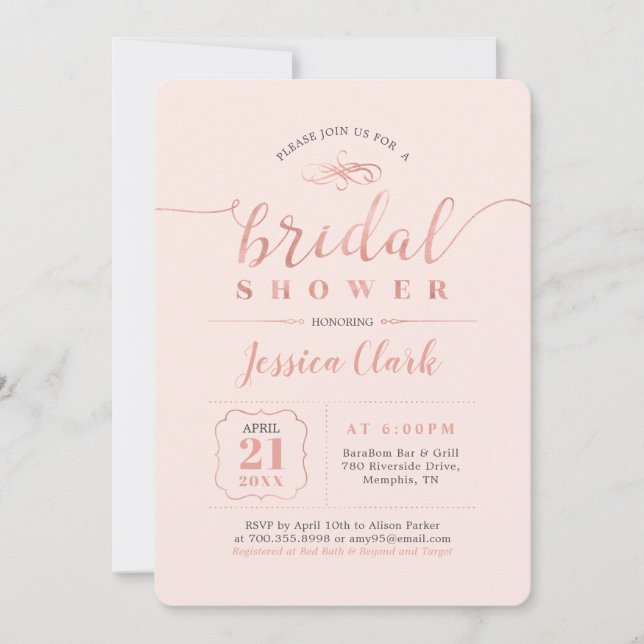 Rose Gold & Blush | Elegantes Hochzeitsstil-Brautp Einladung (Vorderseite)