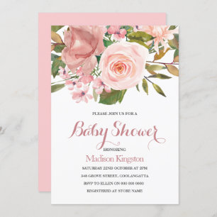 Rose Gold & Blush Flowers Baby shower Invitation