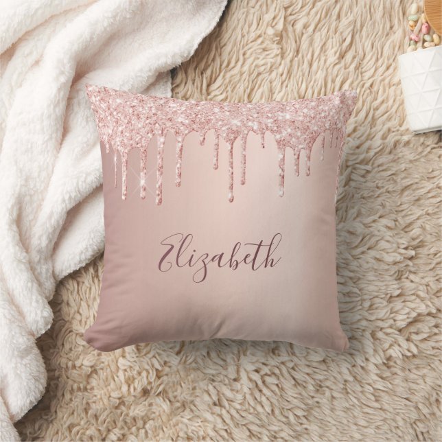 Rose gold blush glitter drips name kissen (Decke)