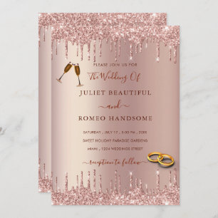 Rose Gold Blush Glitter Drips Wedding Invitation