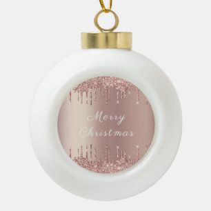 Rose Gold Blush Glitter Sparkle Christmas Ornament