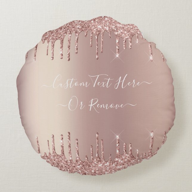 Rose Gold Blush Glitzer Benutzerdefiniertes Rundki Rundes Kissen (Rückseite)