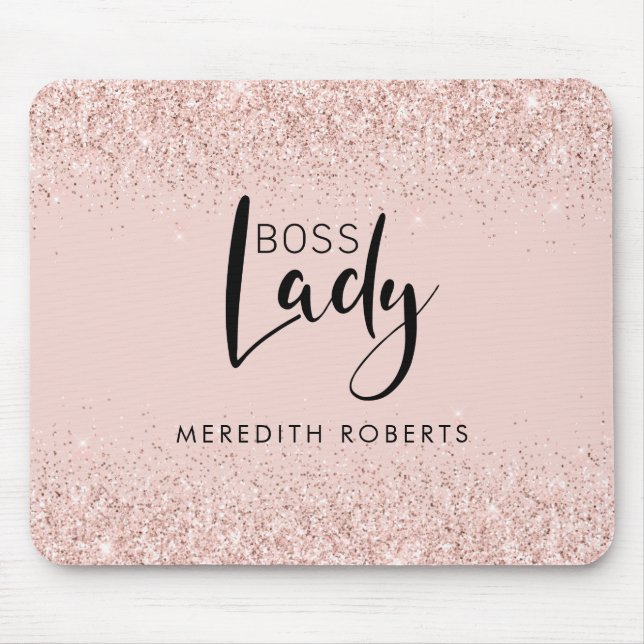 Rose Gold Blush Glitzer Boss Lady Personalisiert Mousepad (Vorne)