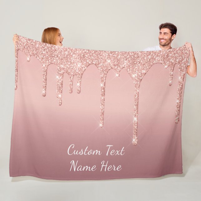 Rose Gold Blush Glitzer Fleece Blanken Custom Text (Beispiel)