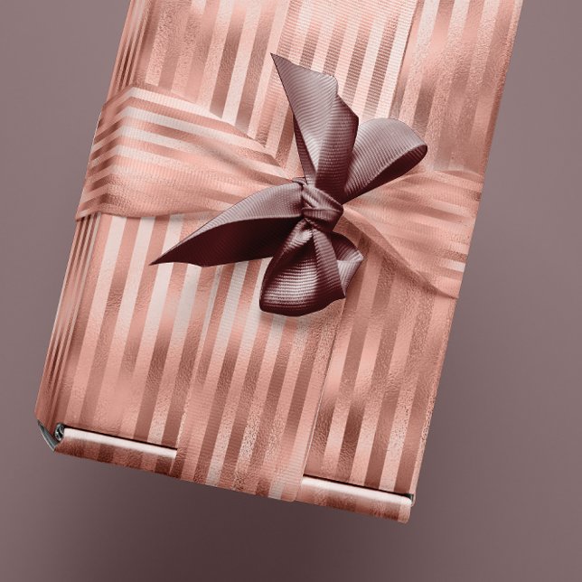 Rose Gold Blush Glitzer Glam Streifen Linien Metal Geschenkpapier (Rose Gold Blush Glitter Glam Stripes Lines Metal Wrapping Paper)