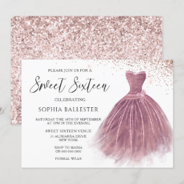 Rose Gold Blush Glitzer Gown Sweet 16 Party Einladung