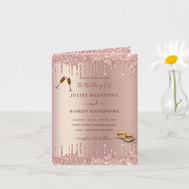 Rose Gold Blush Glitzer Luxus Hochzeit Einladung (Kleine Pflanze)