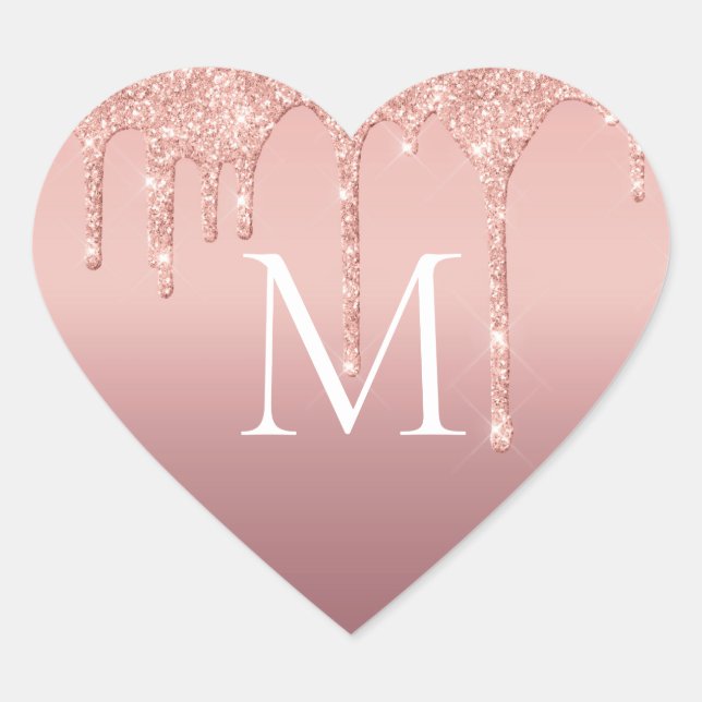 Rose Gold Blush Glitzer Monogram Letter Sticker (Vorderseite)