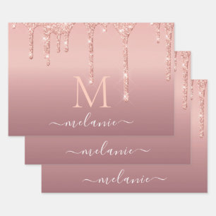 Rose Gold Blush Glitzer Namensschild Geschenk Geschenkpapier Set