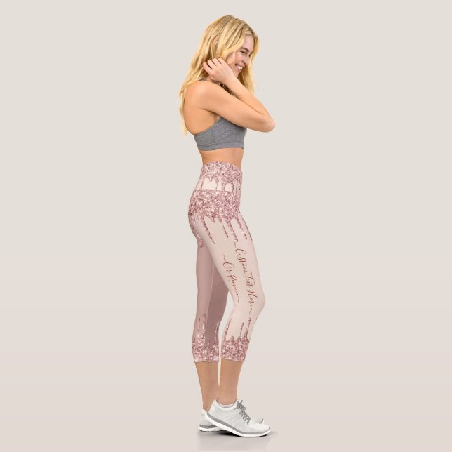 Rose Gold Blush Glitzer Sparkeln Tropfen Benutzerd Capri Leggings (Rechts)