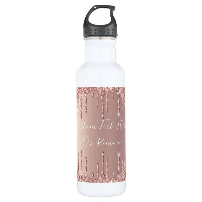 Rose Gold Blush Glitzer Sparkeln Tropfen Benutzerd Edelstahlflasche (Vorderseite)