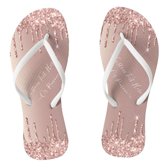 Rose Gold Blush Glitzer Sparkeln Tropfen Benutzerd Flip Flops (Fußbett)