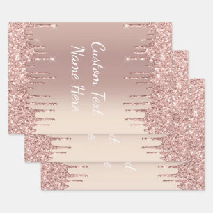 Rose Gold Blush Glitzer Sparkeln Tropfen Benutzerd Geschenkpapier Set