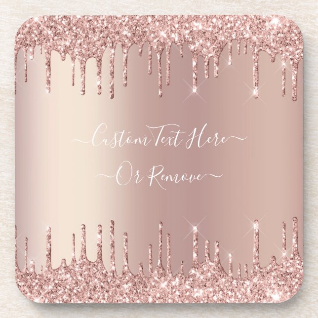 Rose Gold Blush Glitzer Sparkeln Tropfen Benutzerd Getränkeuntersetzer (Vorderseite)