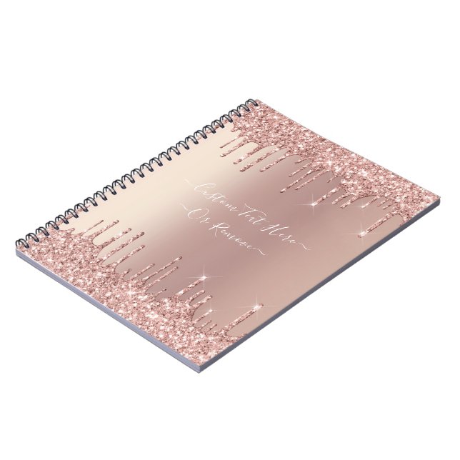 Rose Gold Blush Glitzer Sparkeln Tropfen Benutzerd Notizblock (Linke Seite)