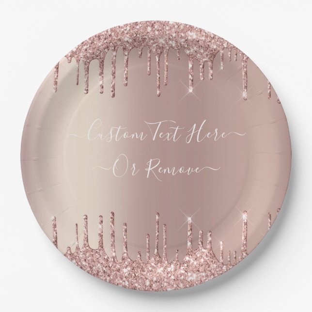 Rose Gold Blush Glitzer Sparkeln Tropfen Benutzerd Pappteller (Vorderseite)